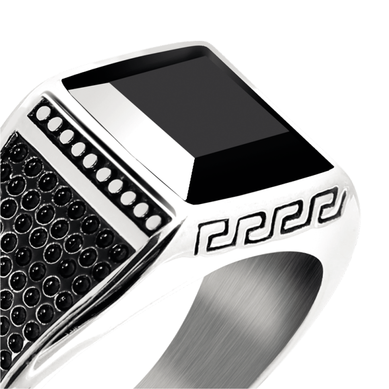 RING ROCK VINTAGE STEEL AND BLACK ONYX - Urmaker Monsen